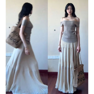 CHANGTONG | Retro Unique One-Shoulder Knit Top and Skirt Set