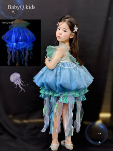 Luminous Jellyfish BabyQlovely Original Design Childrens Dress Fluffy Skirt Summer Wear Polyester Fabric Girls Dress