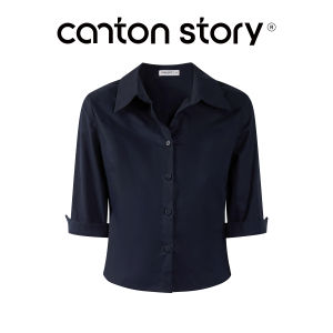 Cantonstory | Áo sơ mi nữ tay lỡ dáng ngắn cổ Polo chiết eo phong cách Pháp