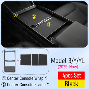 USVOTOV For Tesla Model 3 Y YL Juniper 2025 2026 Center Console Storage Box Organizer Wrap Under Armrest Frame Glasses Holder