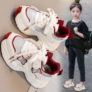 Girls Sports Shoes Spring New Style Snake Year Dad Shoes Red Anti-slip Low Cut Synthetic Leather Childrens Footwear