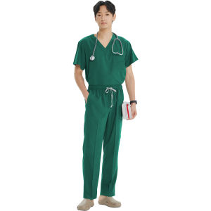 Blue V-neck Hospital Work Uniforms Short Sleeves Uniformes Medicos for Men TOOTH Clinical Top and Pants Scrub Clothes S23