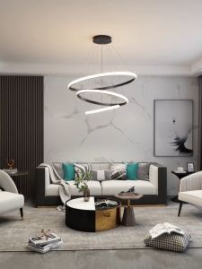 Ceiling light 3000K-6000K Lampu Ceiling Modern Pendant Lamp Led Rings Circle Ceiling Hanging Chandelier Black Loft Living Dining White/warm ceiling light Cahaya langit putih/hangat