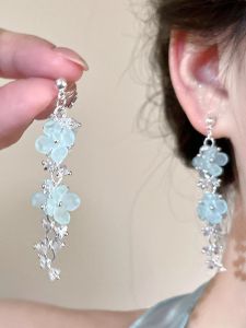 ต่างหูรูปดอกไม้พร้อมโบว์ ทรงสี่เหลี่ยม ทรงกลม สำหรับผู้หญิง ต่างหูสไตล์วันหยุดชายหาด ต่างหูแบบหรูหรา ต่างหูแบบหรูหรา