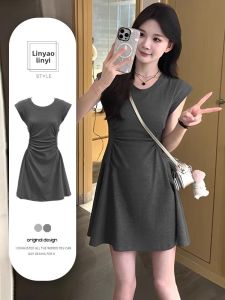 French Style Temperament Waist-Tight A- line Sleeveless Knitting Dress Womens Summer Small Size Salty Sweet Waist Trimming Slimming Skirt