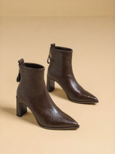 Josiny | Elegant French Pointed-Toe Chunky Heel Short Boots