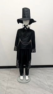 `Local Warehouse Kpop Demon Hunters Cosplay Costume Men Black Traditional Robe Hat Full Set Halloween Party Outfit`