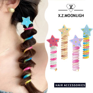 X.z. MOONLIGH รุ้งดาว Spiral Rambut ความสัมพันธ์ที่มีสีสันยางยืดสำหรับทรงผมสนุก