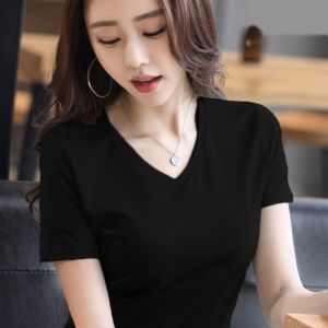 PAKET isi 5PCS Kaos Polos Wanita Lengan Pendek Dewasa/Baju Leher V neck  Terbaru