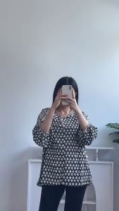 [Basica Moda] 1315 Atasan Top Baju Blouse Wanita Tinesia Bohemian Button Crepe Import