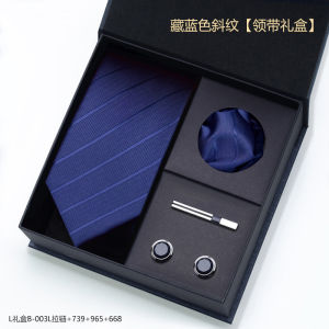 Blue Zippered Formal Wedding Mens Tie Set Pocket Square Suit Accessory Luxury Feel Casual Striped Pattern Groomsmen Gift