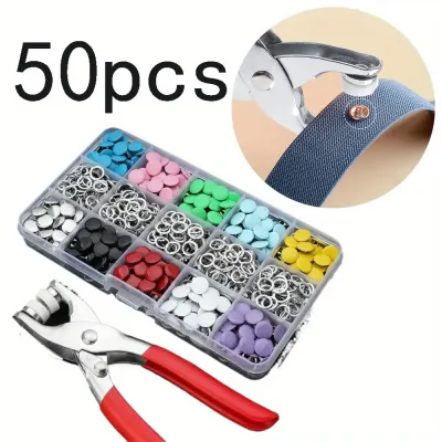 50 Sets Snap Fasteners Kit Tool Metal Snap Buttons Rings Fastener Pliers DIY Crafts Clothes Hats Sewing Metal Snaps Buttons