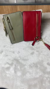 Womens genuine leather wallet medium size with tassel keychain accessory L-1171#
