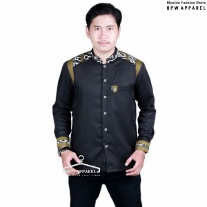 Baju Koko Motif Sinergi Hilwa Baju Koko Lengan Panjang Kombinasi Kemeja Hadroh Baju Muslim Pria Terbaru Putih Katun Kemeja Laki Laki Cowok