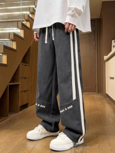 Quần Nhung Kẻ Kẻ Sọc American Dành Cho Nam 2025 Quần Dài Ống Đứng Rộng Rãi Thường Ngày Thể Thao Đơn Giản Cho Thanh Thiếu Niên