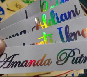 Sticker nama sendiri cutting hologramgold dan reflektif berkualitas baik