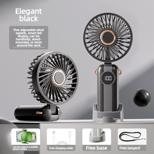 Portable Handheld Mini Fan Foldable Neck Hanging Fans 5 Speed USB Rechargeable Fan With Phone Stand And Display Screen