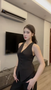 QC_ Set vest nữ công sở thời thượng chất Tuyết Mưa áo gile không tay phối quần dài xếp ly ống rộng