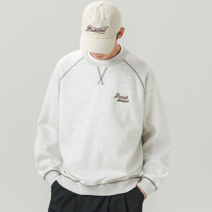 Loose Fit round Neck Sweatshirt Mens Oversize Shoulder Insertion Hoodie Retro Japanese Style Trendy Patchwork Top for Autumn Winter