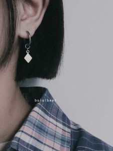 Hong Kong Style Street Simple Personality Metal Square Future Feeling Hip Hop Student Earrings for Men and Women