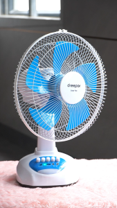 Dreepor Solar fan Stand or Desk fan wall fan with charger with solar panel 2 LED lights 12 inch Aluminum products ample power Strong wind force No noise