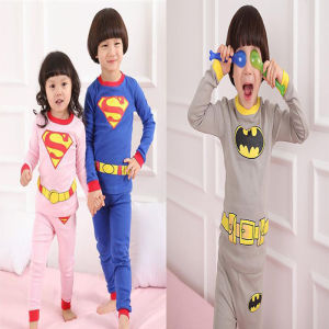 Batman Superman Childrens Home Clothes Set: Air Conditioning Base Layer Shirt for 2-8 Years Old Boys & Girls