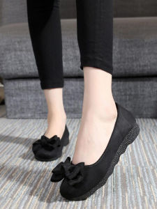 Zhenyuanxiang รองเท้าผ้าปักกิ่งแบบดั้งเดิมสําหรับผู้หญิงสไตล์ลําลองส้นเตี้ยดีไซน์หัวกลมพร้อมการตกแต่งโบว์ผีเสื้อ