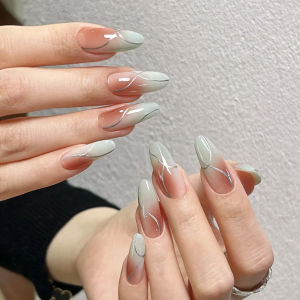 Bộ Móng Tay Giả Kiểu Pháp Màu Đỏ Nude Trắng Xanh Lá Nhạt Dải Móng Tay Giả Ngắn Và Trung Bình Có Thể Tái Sử Dụng.