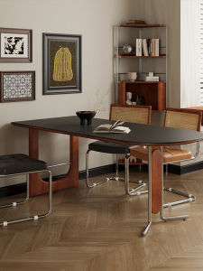 Retro Style Dining Table And Chairs Set Rock Board Real Wood against the Wall Semi-Elliptical Home Furniture Table for 4