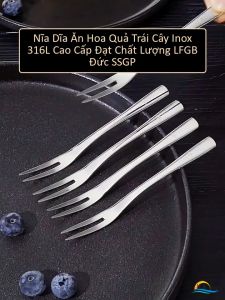 Dĩa Ăn Trái Cây Kháng Khuẩn Inox 316L SSGP Nĩa Xiên Hoa Quả An Toàn Dày 2.5mm Bo Tròn Mịn Đạt Chất Lượng LFGB Đức