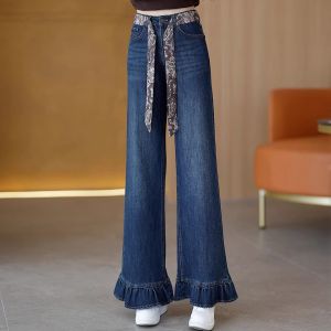High Waist Wide Leg Straight Cut Jeans Womens Spring Autumn New Style Slimming Narrow Version Long Pants Casual Style