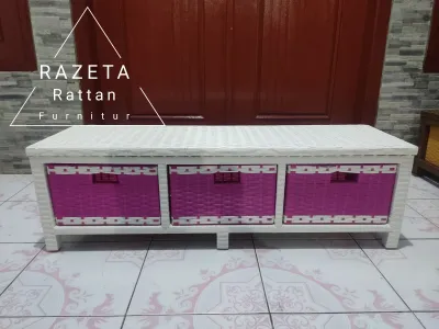 Terlaris COD Lemari rotan plastik Meja TV Laci Susun 3 samping buffet serbaguna Bebas pilih warna