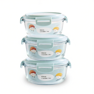 Preservation Glass Bowl Microwave Special Lunch Box Sealed Container with Rice Bowl round Shape Covered for Office Workers