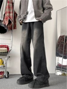 กางเกงยีนส์ทรงหลวมขาตรงสำหรับผู้ชาย กางเกงขายาวทรงหลวมสไตล์วินเทจ ทรงหลวม ทรงหลวม กางเกงขายาวทรงหลวม