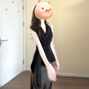 CHANGTONG | Stylish Graceful V-Neck Satin Two-Piece Set Dress