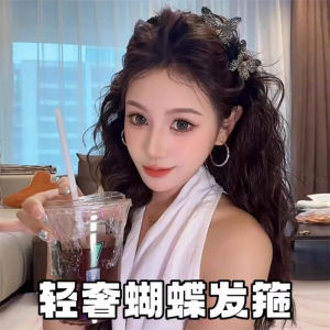 Elegant Butterfly Water Diamond Hairband Womens 2025 New Korean Style Small Face Design Comb Tooth Hair Clip Fashionable Accessories