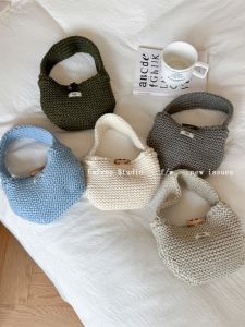 INS Bloggers Same Style Fall and Winter Homemade Korean Horn Button Small Icon Handbag Easiest for Match Knitting Small Handbag South Korea