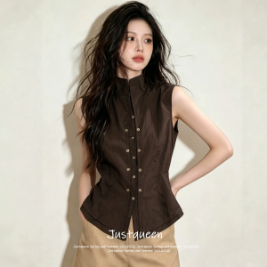 JUSTQUEEN | Áo Vest Nữ Thời Trang Kiểu Dáng Retro Cổ Đứng Không Tay Nẹp Eo