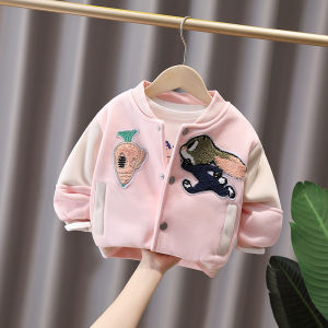Thickened Fleece Girls Baseball Jacket Spring Autumn New Style Childrens Jacket Coat for Baby Girls Kids Casual Cotton Coat