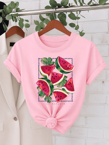 Áo Thun Nữ In Hình Dưa Hấu Phong Cách Tối Giản Cổ Tròn Tay Ngắn Chất Liệu Polyester Mềm Mại Dành Cho Mùa Hè