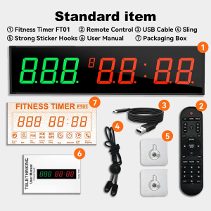 FT01 Digital Gym Timer LED Display Wall Clock Stopwatch&Clock Remote Control Workout Countdown Fitness Timer for Training Home