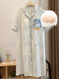 Summer Cotton Silk Sleepwear Womens Loose Fit Nightgown with Chest Pad Can Be Worn outside Pregnant plus Size Comfortable Sleep Dress