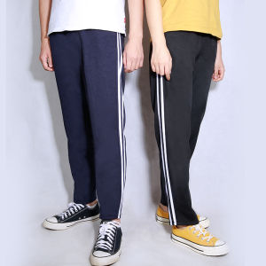 ฤดูใบไม้ผลิฤดูร้อนชุดนักเรียนกางเกงสีดําและสีฟ้าสองลายกางเกงกีฬากลางเอวแห้งเร็วผ้าฝ้ายและโพลีเอสเตอร์กางเกงขายาวสําหรับนักเรียนมัธยมต้นและมัธยมปลาย