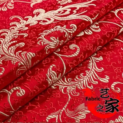 Red Brocade Silk Fabric Faux Silk