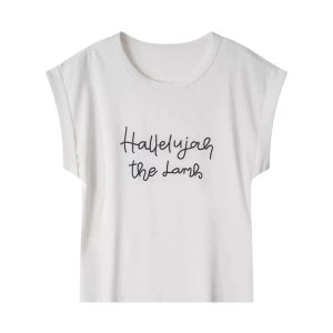 YUEZHONGWEI | Retro American Letter Print White Round Neck Short Sleeve Womens T-shirt Summer Loose Design Half Sleeve Body Top