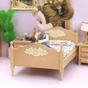 Miniature 1:12 Dollhouse Furniture Toy Simulation Bed for Children Role Play Wooden Model House Scene Accessories Universal Gender