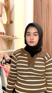 Atasan Rajut Salur Tali Depan - Atasan berkerah polo Rajut Style Korean - Atasan Rajut Lengan Panjang Terbaru