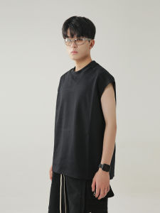 GOSNACE American Style round Neck Casual Solid Color Heavy High Density Twill 300G Sleeveless Shoulder Pad Vest Loose Fit Summer Youth Trend