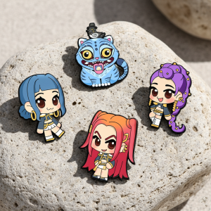 4pcs Kpop Demon Hunters Huntrix Pins Set Rumi Mira Zoey Derpy Tiger Collection Brooches for Backpacks Ideal Fans Gifts