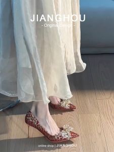 Bridal Red Chinese-Style Heels 2024 Autumn